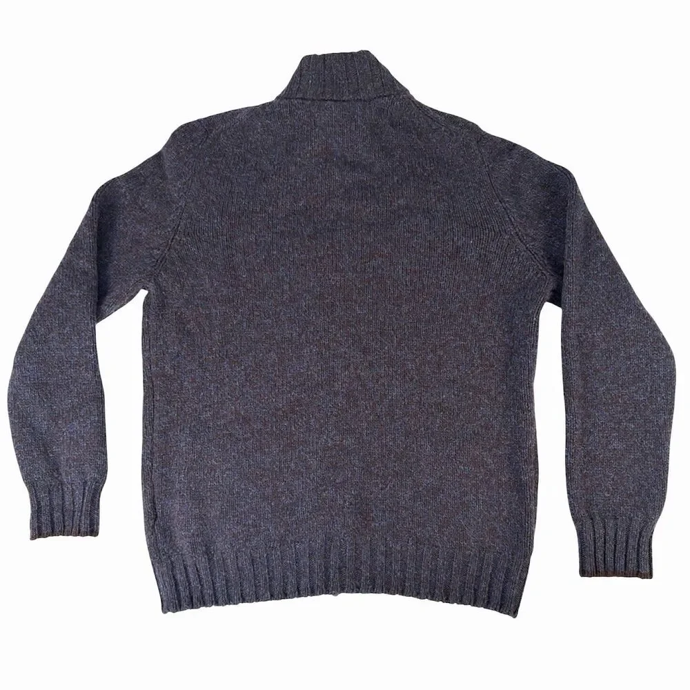 Gran Sasso Mens 54/L Virgin Wool Full Button Front Sweater Navy Burgundy Italy